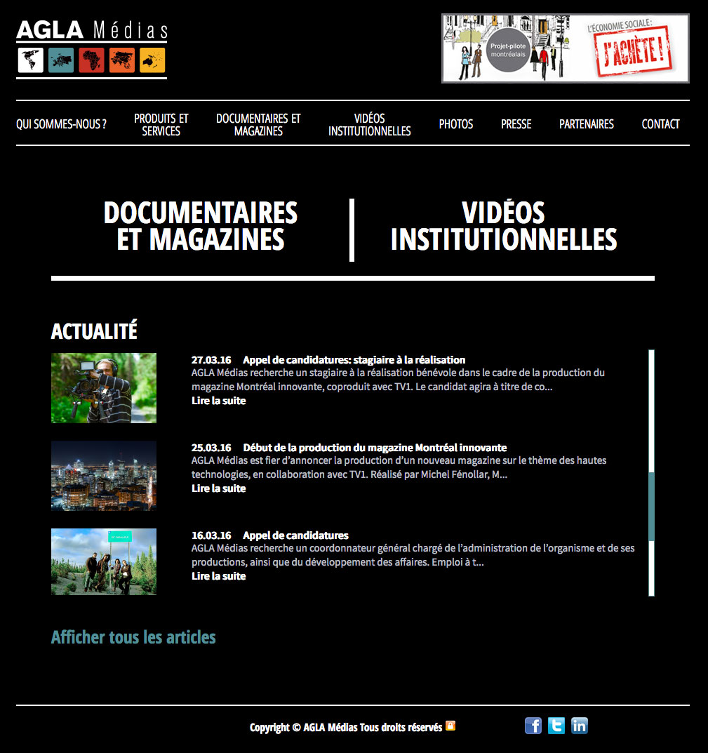 Agitatrice de solutions - Projet Agla Médias - Branding - Web - Page d’accueil