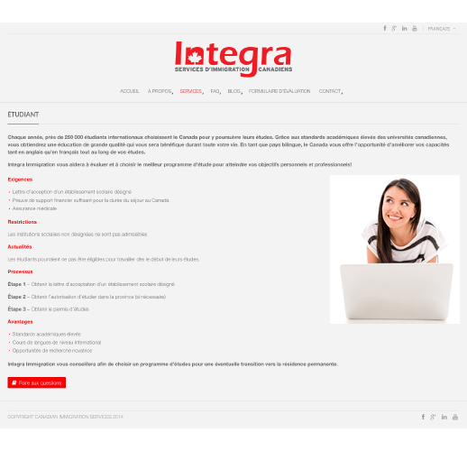 Agitatrice de solutions - Projet Integra services immigration canadiens - Branding - Web - Page destination